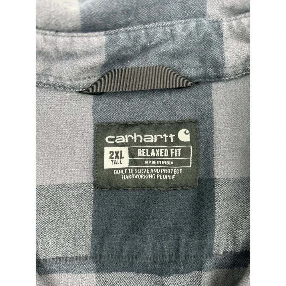Carhartt Flannel Shirt Men's 2XLT Blue Plaid Relaxed Fit Pockets Button TW4448-M
